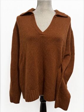 HUDSON North Cashmere Brown Collared V-Neck Women's Sweater Size Large